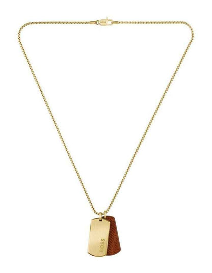 Thin Steel & Brown Leather Pendant Necklace