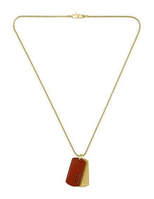 Thin Steel & Brown Leather Pendant Necklace