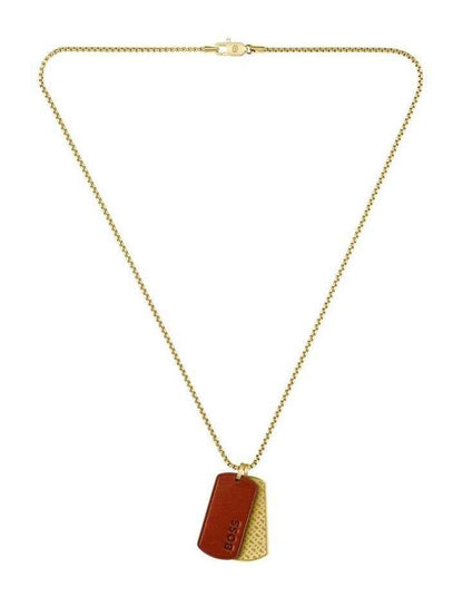 Thin Steel & Brown Leather Pendant Necklace