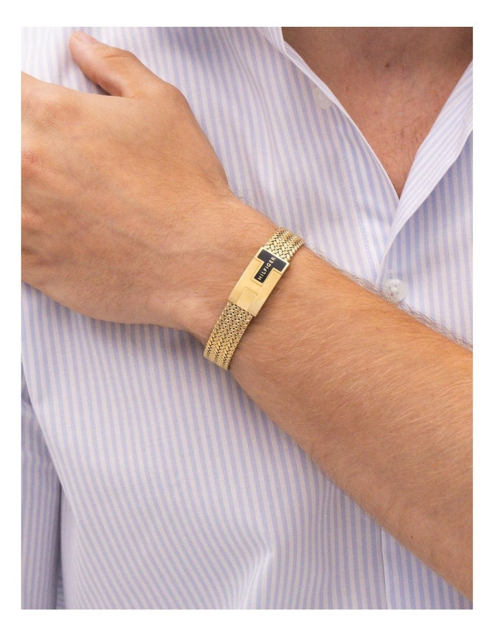 Nautical Mesh Ionic Plated Thin Steel Mesh Chain Bracelet in Gold