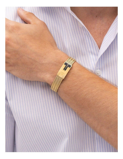 Nautical Mesh Ionic Plated Thin Steel Mesh Chain Bracelet in Gold