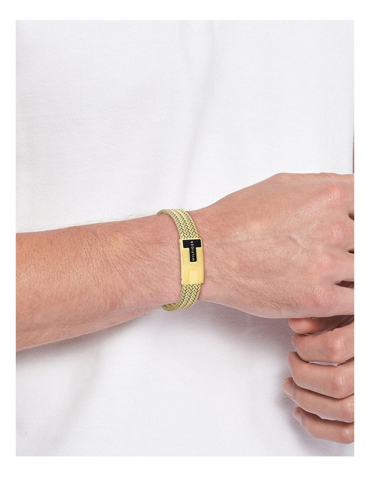 Nautical Mesh Ionic Plated Thin Steel Mesh Chain Bracelet in Gold