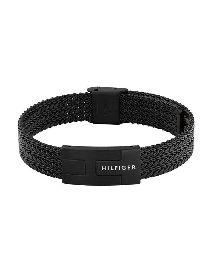 Nautical Mesh Ionic Plated Steel Mesh Chain Bracelet in Black