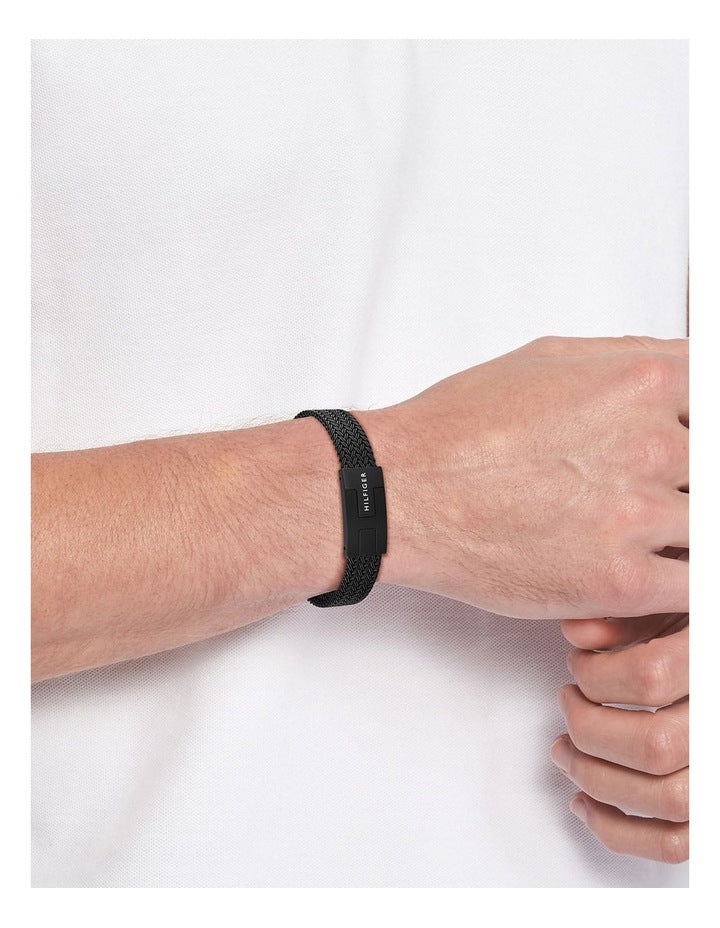 Nautical Mesh Ionic Plated Steel Mesh Chain Bracelet in Black