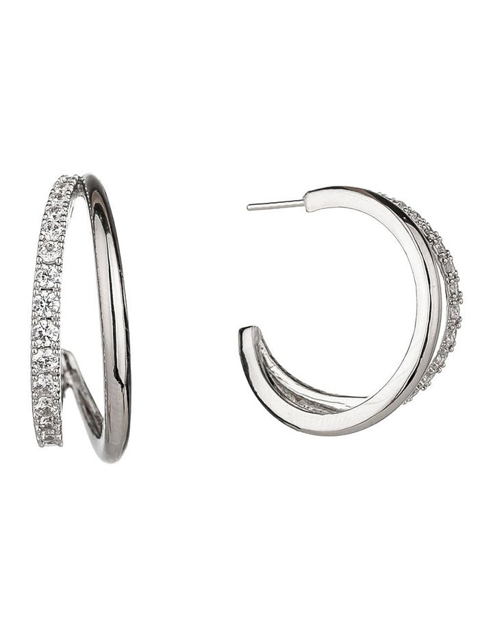 Double Hoops Earings GJEW062M in Silver