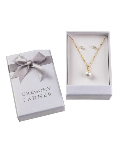 GJNE008M - CZ Stud And Necklace Set in Gold