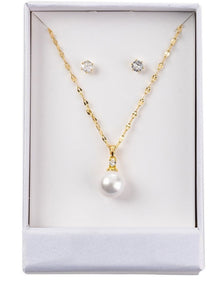 GJNE008M - CZ Stud And Necklace Set in Gold