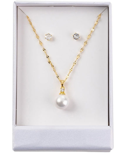 GJNE008M - CZ Stud And Necklace Set in Gold