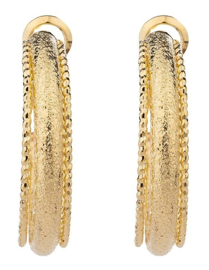 Textured Hoop Earrings Gjee090M in Gold