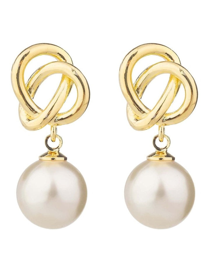 Double Link Pearl Earrings GJEE096M in Gold