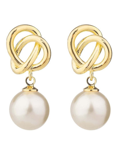 Double Link Pearl Earrings GJEE096M in Gold