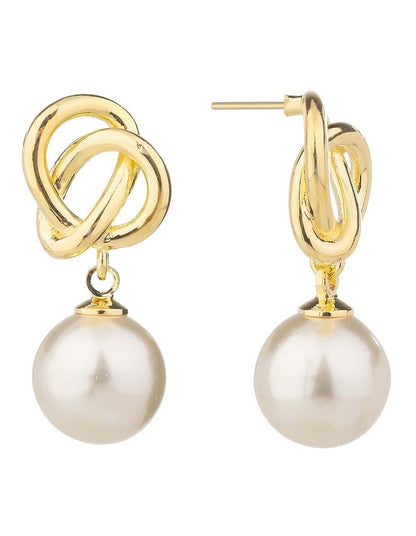 Double Link Pearl Earrings GJEE096M in Gold