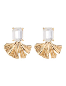 Rectangualr CZ Stud With Fan Drop Earrings GJEE099M in Gold