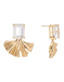 Rectangualr CZ Stud With Fan Drop Earrings GJEE099M in Gold