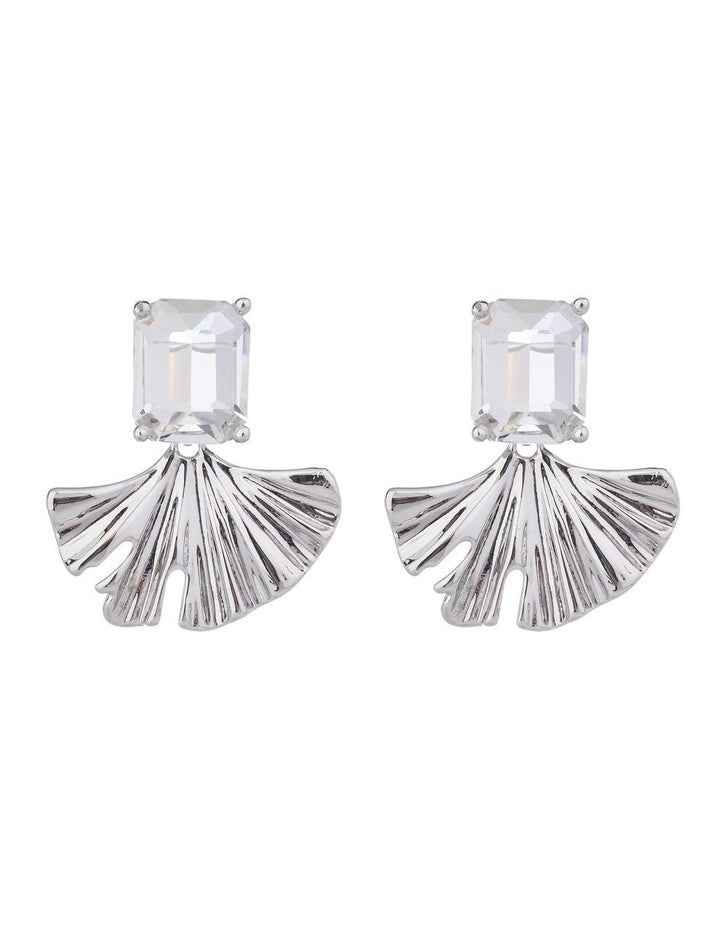 Rectangualr CZ Stud With Fan Drop Earrings GJEE099M in Silver