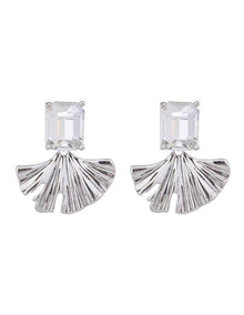 Rectangualr CZ Stud With Fan Drop Earrings GJEE099M in Silver