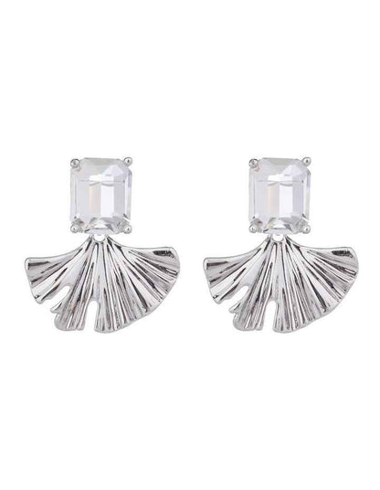 Rectangualr CZ Stud With Fan Drop Earrings GJEE099M in Silver