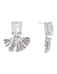 Rectangualr CZ Stud With Fan Drop Earrings GJEE099M in Silver