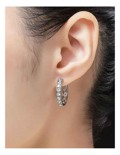Round CZ Hoops Earrings GJEE100M in Silver