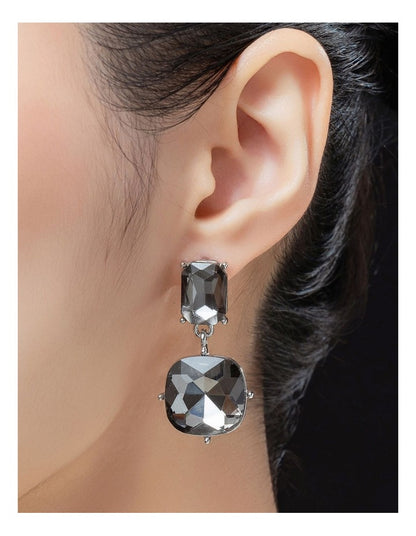 Faceted Jewel Drop Earrings GJEE101M in Grey