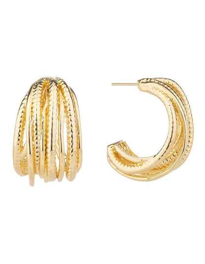 Textured Strand Hoops GJEE104M in Gold