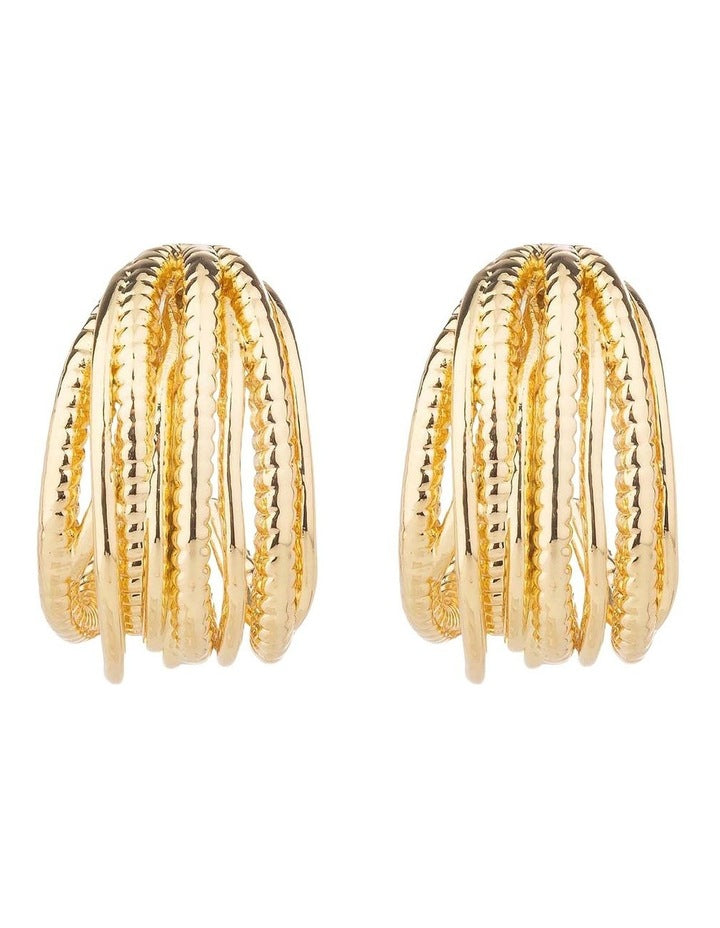 Textured Strand Hoops GJEE104M in Gold