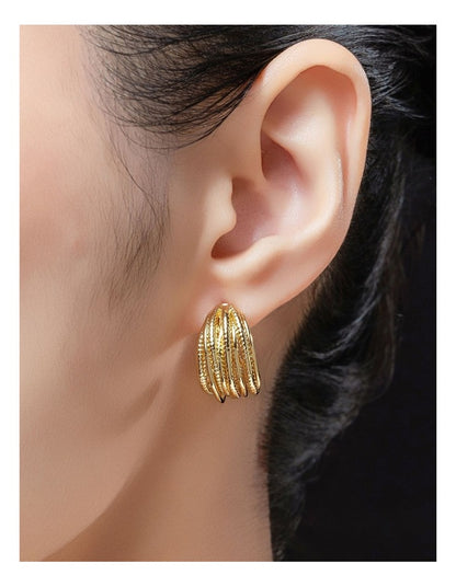 Textured Strand Hoops GJEE104M in Gold
