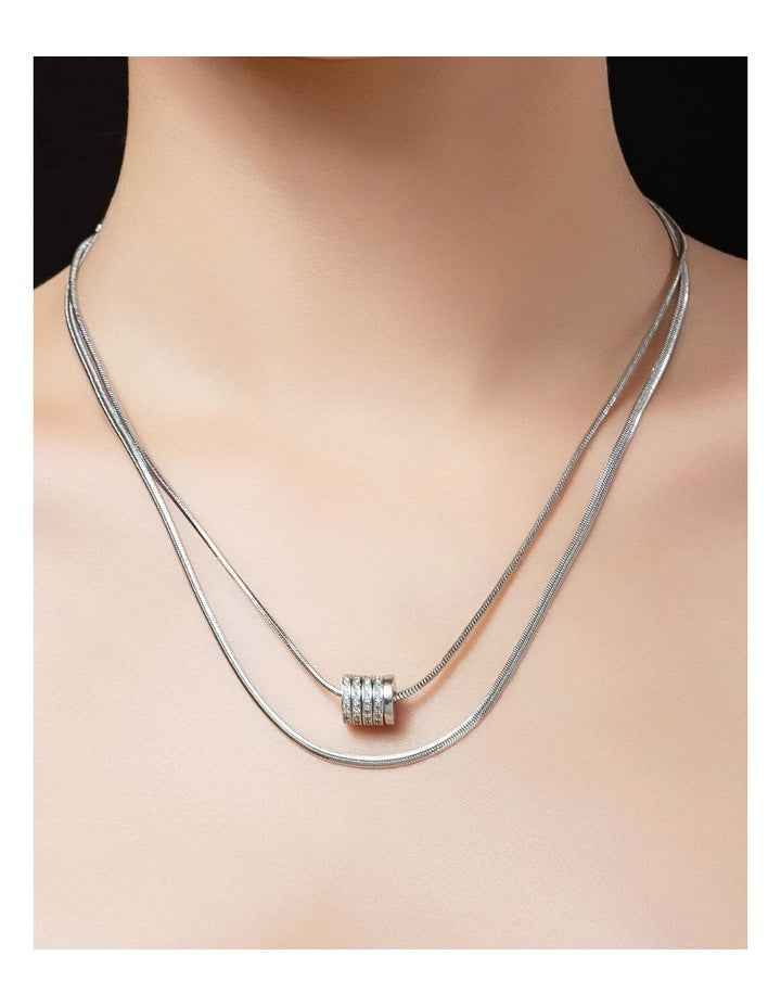Snake Chain With Barrel Pendant GJNE003M in Silver
