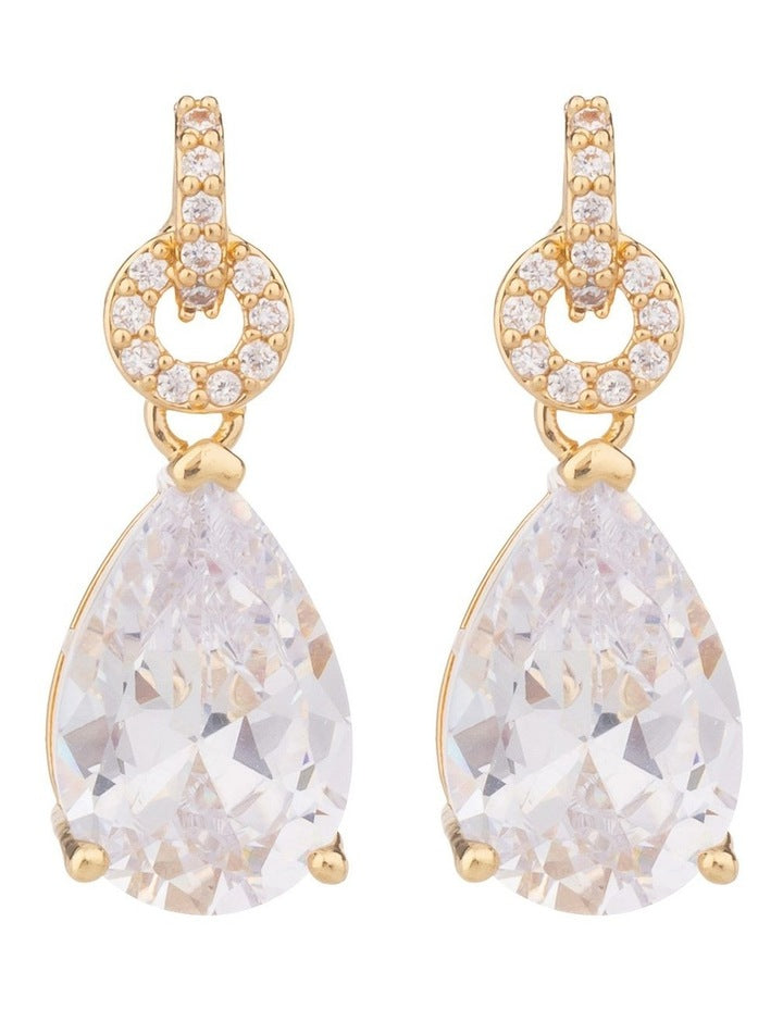 CZ Link Earrings With Pear Drop GJEE110M in Gold