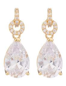 CZ Link Earrings With Pear Drop GJEE110M in Gold