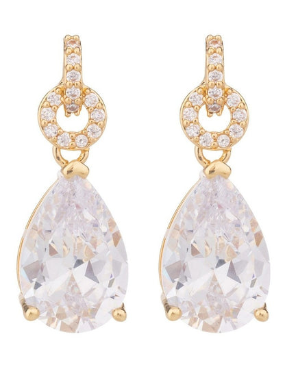 CZ Link Earrings With Pear Drop GJEE110M in Gold