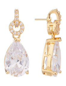 CZ Link Earrings With Pear Drop GJEE110M in Gold