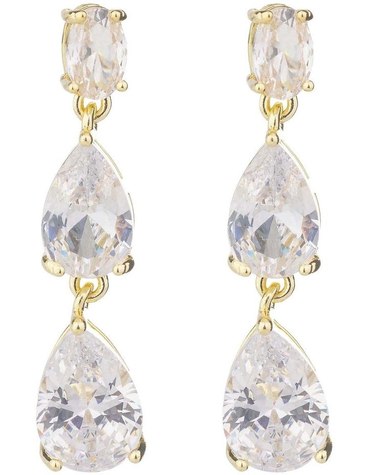 Double Pear CZ Drop Earrings GJEE114M in Gold