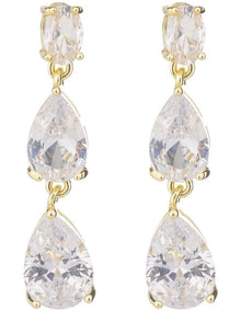 Double Pear CZ Drop Earrings GJEE114M in Gold