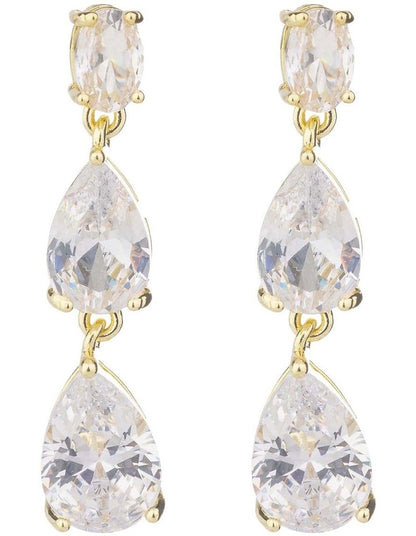 Double Pear CZ Drop Earrings GJEE114M in Gold