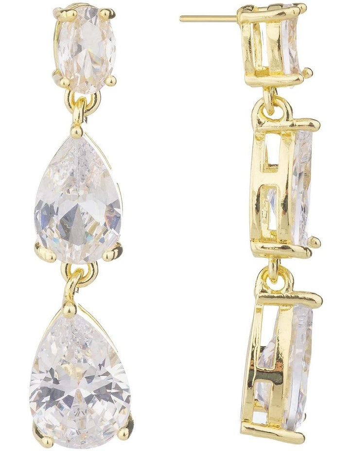Double Pear CZ Drop Earrings GJEE114M in Gold