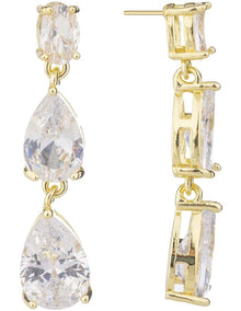 Double Pear CZ Drop Earrings GJEE114M in Gold