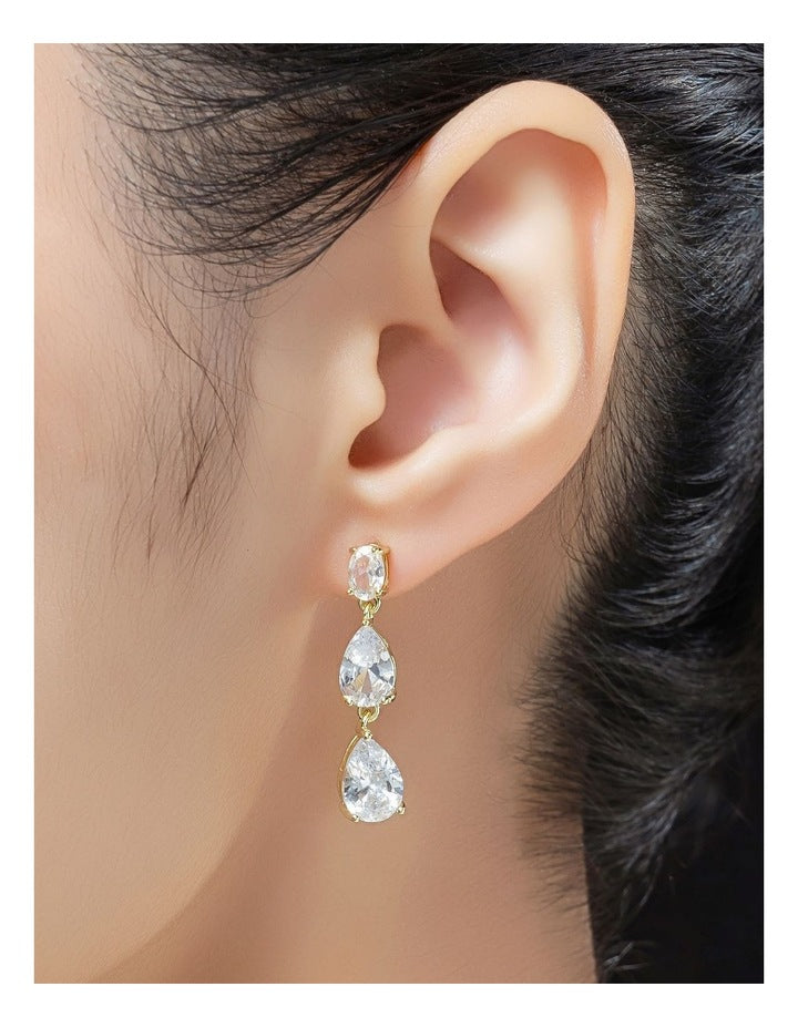 Double Pear CZ Drop Earrings GJEE114M in Gold