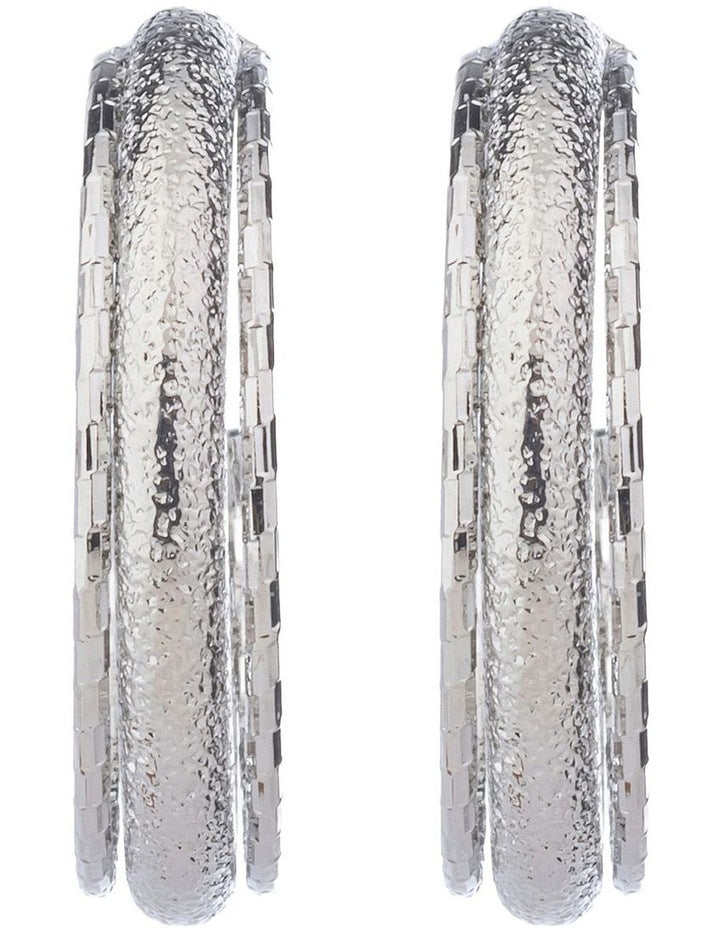 Textured Hoop Earrings GJEE115M in Silver