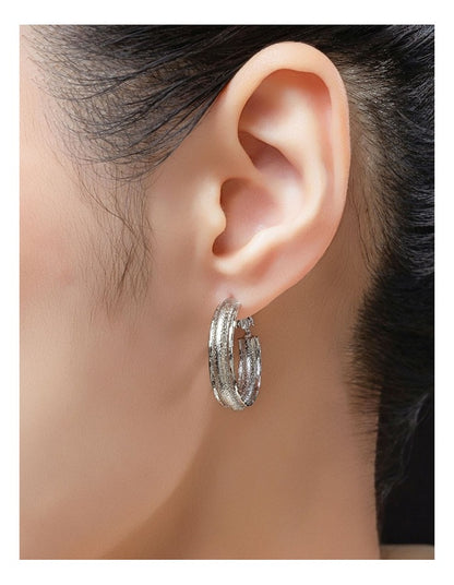 Textured Hoop Earrings GJEE115M in Silver