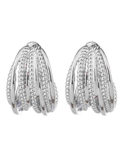 Textured Strand Hoops Earrings GJEE116M in Silver