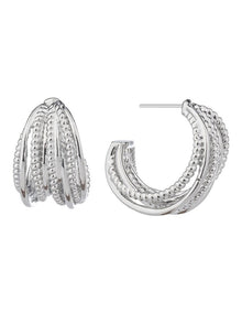 Textured Strand Hoops Earrings GJEE116M in Silver
