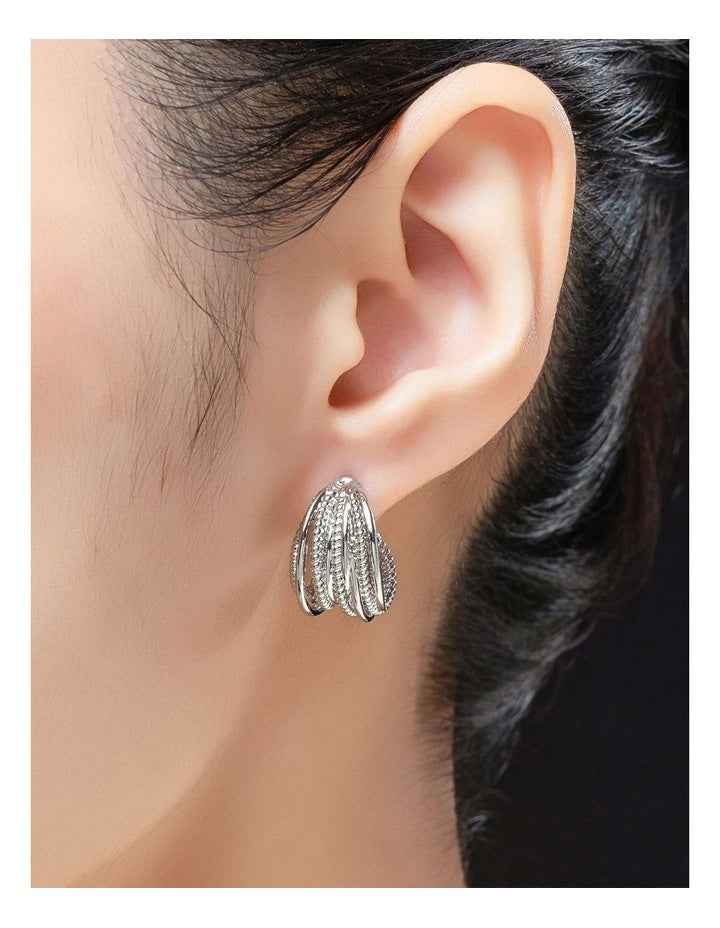 Textured Strand Hoops Earrings GJEE116M in Silver