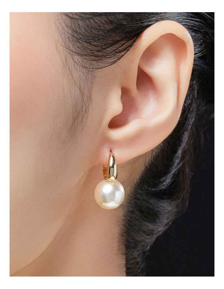 Huggie With Round Pearl Earrings GJEE120M in Gold