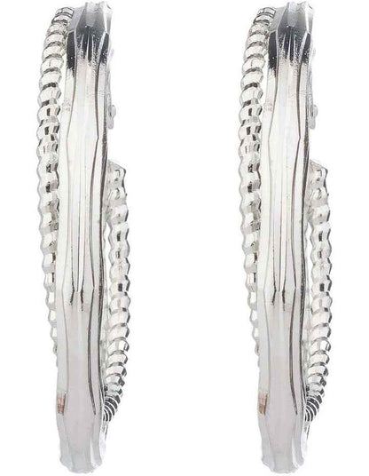 Mix Texture Hoops Earrings GJEE121M in Silver