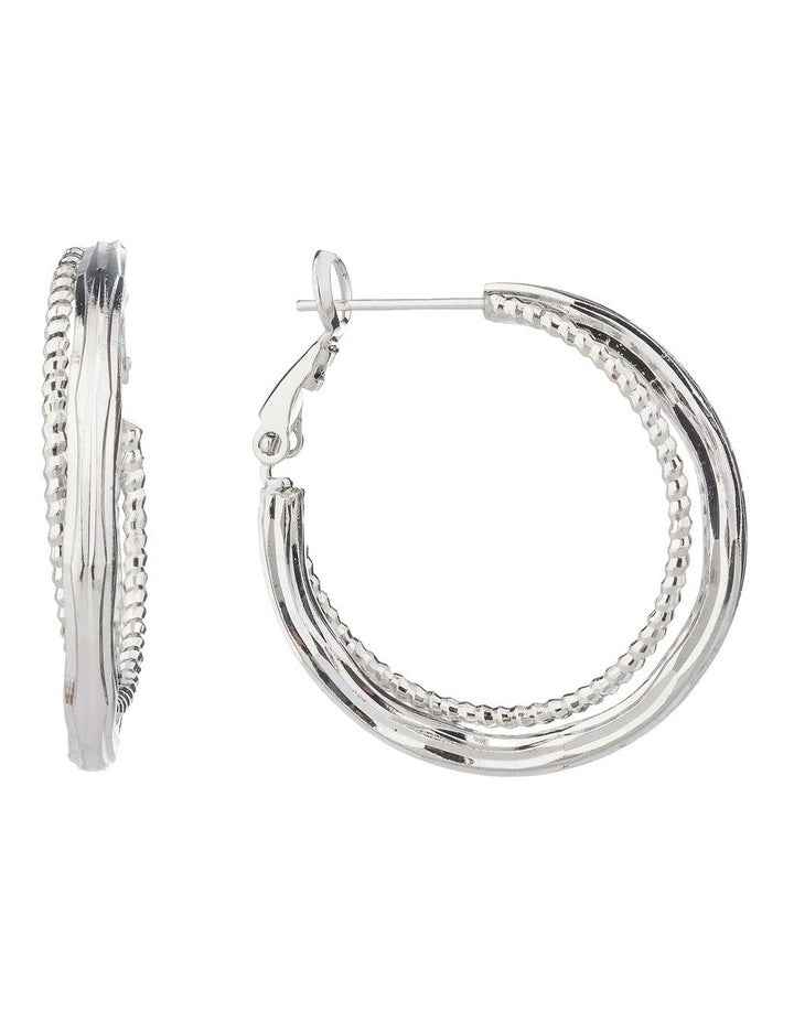 Mix Texture Hoops Earrings GJEE121M in Silver