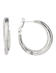 Mix Texture Hoops Earrings GJEE121M in Silver