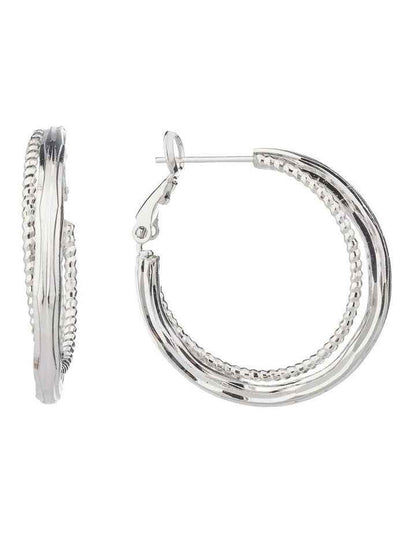 Mix Texture Hoops Earrings GJEE121M in Silver
