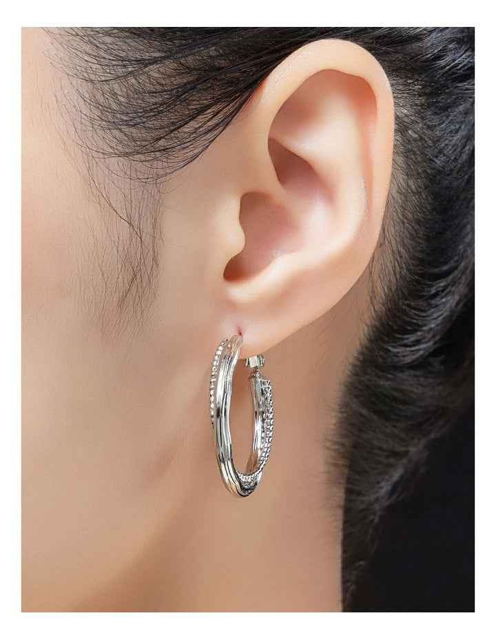 Mix Texture Hoops Earrings GJEE121M in Silver