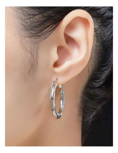 Mix Texture Hoops Earrings GJEE121M in Silver